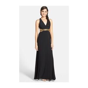 HAILEY LOGAN BY ADIANNA PAPELL Black & Gold Beaded Backless Dress Size 11/12